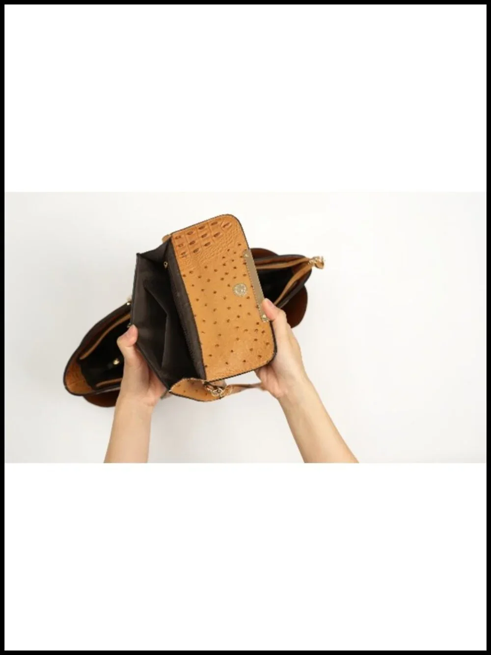 Vintage Croco-Embossed Satchel Tote with Detachable Strap & Wallet Set